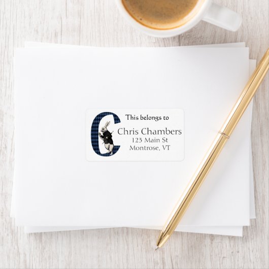 Wonderland White Rabbit Letter C Bookplate Etiket (Insitu)