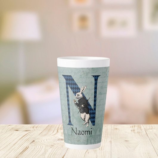 Wonderland White Rabbit Letter N Latte Mok