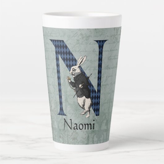 Wonderland White Rabbit Letter N Latte Mok (Voorkant)