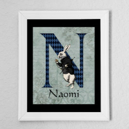 Wonderland White Rabbit Letter N Poster