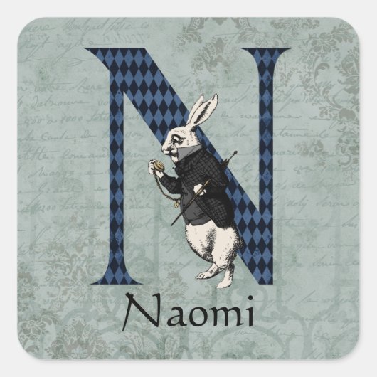 Wonderland White Rabbit Letter N Vierkante Sticker (Voorkant)