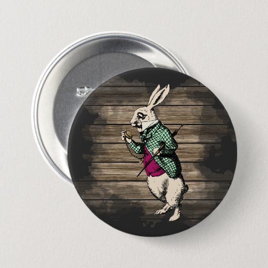 Wonderland White Rabbit Mint Ronde Button 7,6 Cm (Voorkant /achterkant)