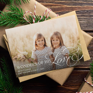 Wonders of His Love Christelijke Kerst 3 Foto Feestdagenkaart