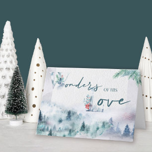 Wonders of His Love Waterverf Mistige Dennenbos Feestdagen Kaart