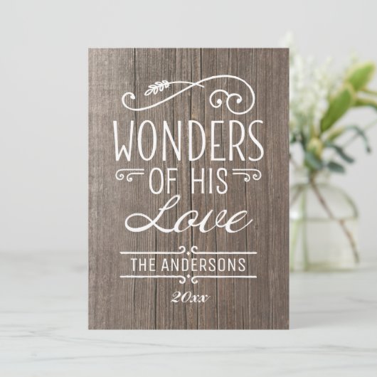 Wonders van zijn Love Rustic Wood kerstfoto Feestdagenkaart (Staand voorkant)