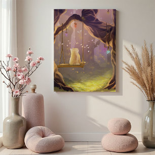 Wonderschattige kat op een schommel canvasprint canvas afdruk