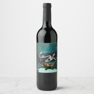 Wonderul mermaid met schildpad wijn etiket