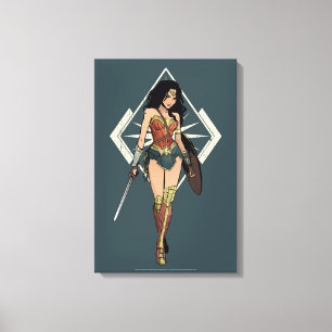 Wondervrouw met zwaardstripkunst canvas afdruk