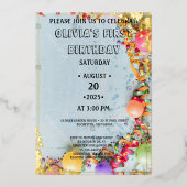 WONEderful rose Floral 1er anniversaire Invitation (Recto)