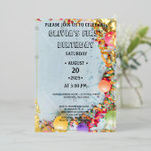 WONEderful rose Floral 1er anniversaire Invitation (Debout devant)