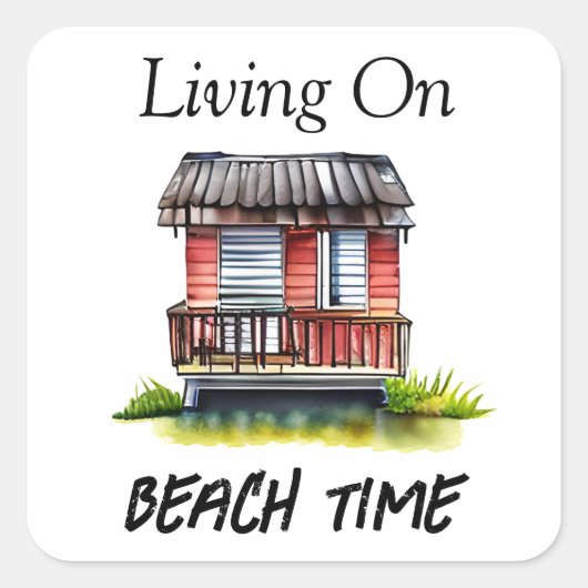 Wonen op het strand vierkante sticker (Voorkant)
