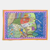 Wonky Folk Art Houses Theedoek (Horizontaal)