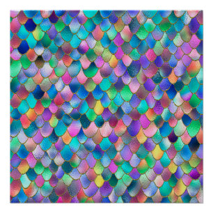 Wonky Rainbow Glitter Metal Mermaid Scales Perfect Poster