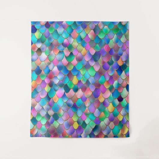 Wonky Rainbow Glitter Metal Mermaid Scales Wandkleed (Voorkant)
