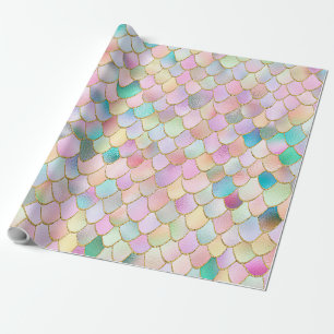 Wonky Trendy Rainbow Girl Metal Mermaid Scales Cadeaupapier