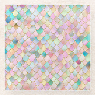 Wonky Trendy Rainbow Girl Metal Mermaid Scales Glazen Onderzetter