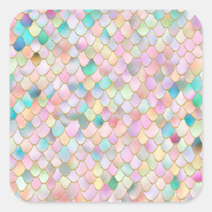 Wonky Trendy Rainbow Girl Metal Mermaid Scales Vierkante Sticker