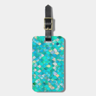 Wonky Waterverf Blauwgroen Glitter Metal Mermaid S Bagagelabel