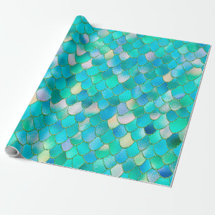 Wonky Waterverf Blauwgroen Glitter Metal Mermaid S Cadeaupapier
