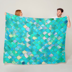 Wonky Waterverf Blauwgroen Glitter Metal Mermaid S Fleece Deken