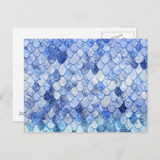 Wonky Waterverf Ocean Blue Glitter Mermaid Scales Briefkaart (Voorkant / Achterkant)
