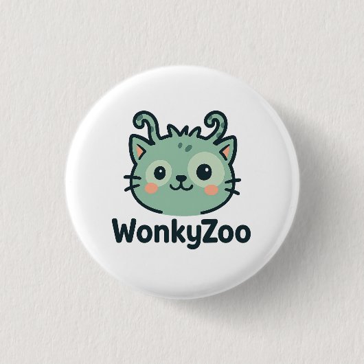 Wonky Zoo Cat Button | Grappige ronde pin (Voorkant)