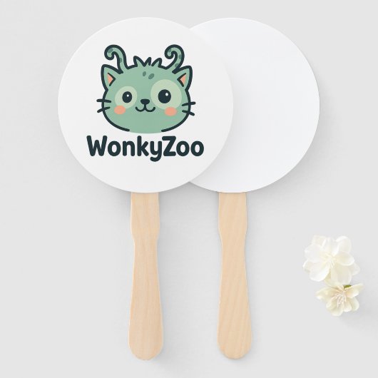 Wonky Zoo Cat Hand Fans Handwaaier (Voorkant en achterkant)