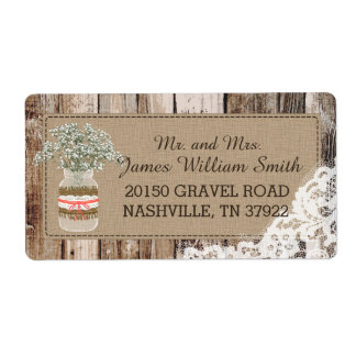 Wood Baby's Breath Lace Rustiek Bruiloft Label