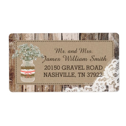 Wood Baby's Breath Lace Rustiek Bruiloft Label (Voorkant)