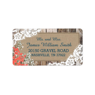 Wood Baby's breath Lace Rustiek Bruiloft Label