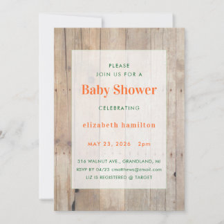 Wood Background Baby Shower Invitation Kaart