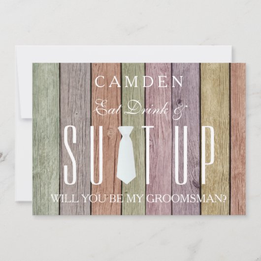 Wood Background Suitup Ik ben m'n groomsman Kaart (Voorkant)