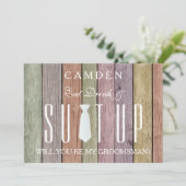 Wood Background Suitup Ik ben m'n groomsman Kaart (Staand voorkant)