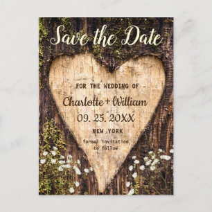 Wood Bark Heart Baby Breath Wedding Save the Date Briefkaart