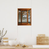 Wood Bay Window Illusion White Blossom Poster (Keuken)