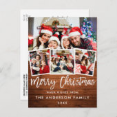 Wood Brush Script Star Merry Kerstmis 4 Fotorood Briefkaart (Voorkant / Achterkant)
