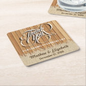 Wood Burlap Dank je bruiloft Vierkante Kartonnen Onderzetter (Schuin)