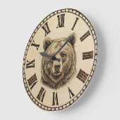 Wood Burned Bear Rustic Wall Clock Grote Klok (Hoek)