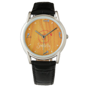 Wood Carpenter Crown Protector Zwart Lederen horlo Horloge