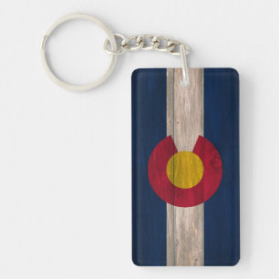 Wood Colorado vlag dubbelzijdige sleutelhanger