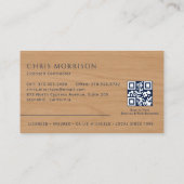 Wood Contractor Construction QR Code Navy Blue Visitekaartje (Achterkant)