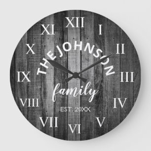 Wood Custom Family Name Rustic Farmhouse Grote Klok