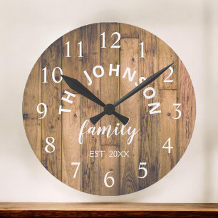 Wood Custom Family Name Rustic Farmhouse Grote Klok