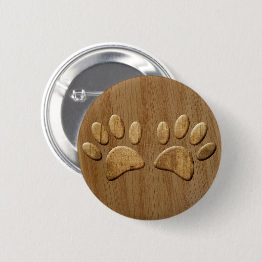 Wood Dog Paw Prints Ronde Button 5,7 Cm (Voorkant /achterkant)