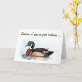 Wood Duck Verjaardag Kaart (Gele Bloem)