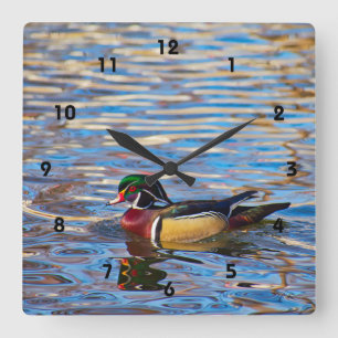 Wood Duck Wall Clock Vierkante Klok