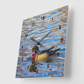 Wood Duck Wall Clock Vierkante Klok (Hoek)