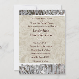 Wood en White Shabby Lace Wedding Invitation Kaart