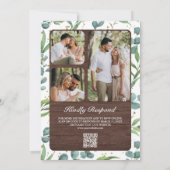 Wood Eucalyptus Photo Collage QR Code Wedding Kaart (Achterkant)