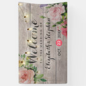 Wood Floral String Lights Wedding Welcome Banner (Verticaal)